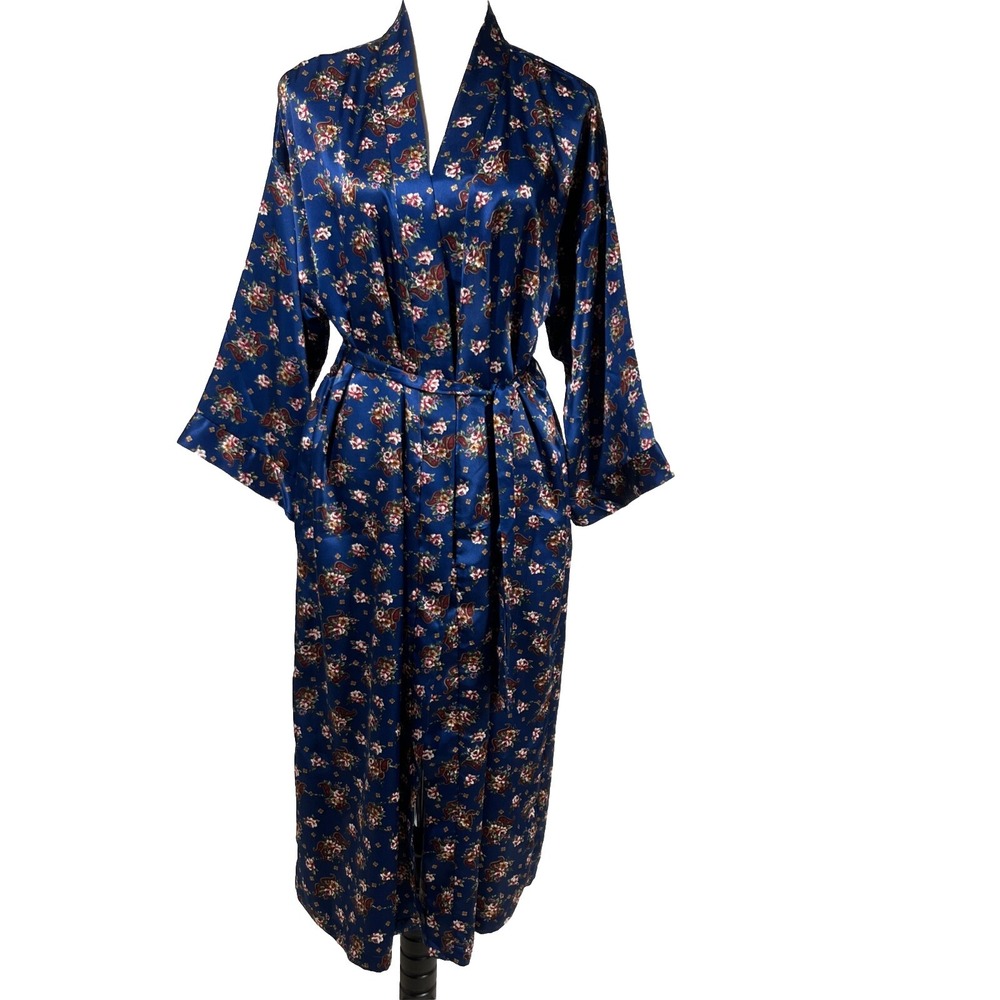 Vintage Intimate Affair California Satin Floral Paisley Wrap Robe Dress Large - Picture 2 of 6